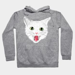 White cat hissing (green eyes) Hoodie